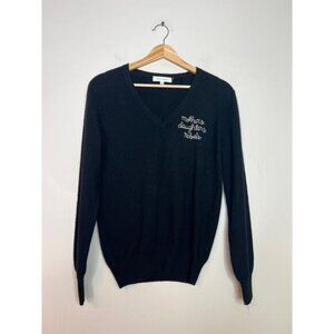 NEW Lingua Franca Cashmere Ribbed Hem V-Neck Long Sleeve Pullover Black Size: XS